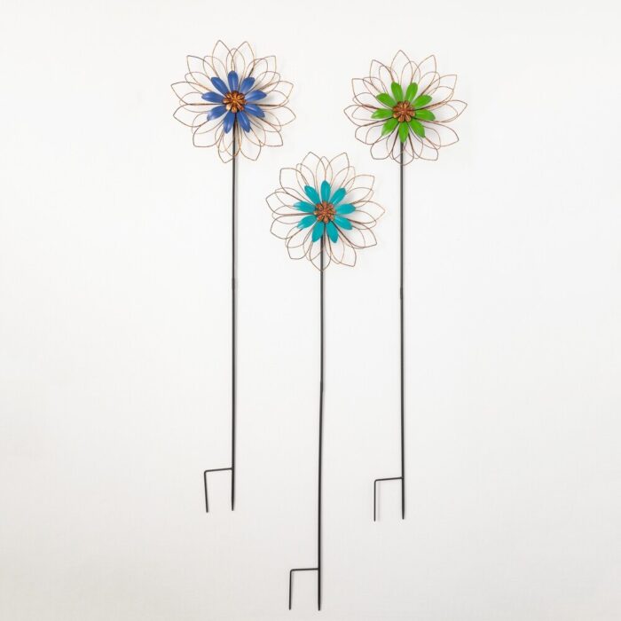 4'1.25"H Sullivans Blooming Color Flower Stakes Set of 3, Multicolored
