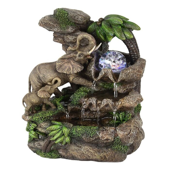 Eci 11 Inch Elephant Tabletop Water Fountain, Crystal LED Light, Multicolor - Image 2