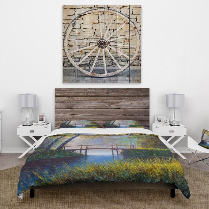 Designart 'Morning Sunlight and The Awakening Spring Forest' Lake House Duvet Cover Comforter Set - Image 2