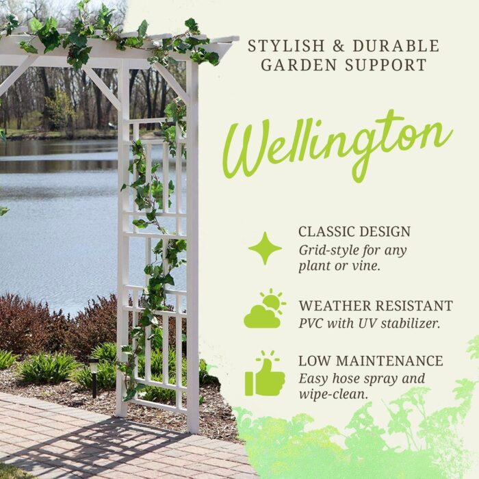 Dura-Trel Wellington Arbor 72" x 95" Outdoor Garden Arch Lattice Trellis, White - 42 - Image 2