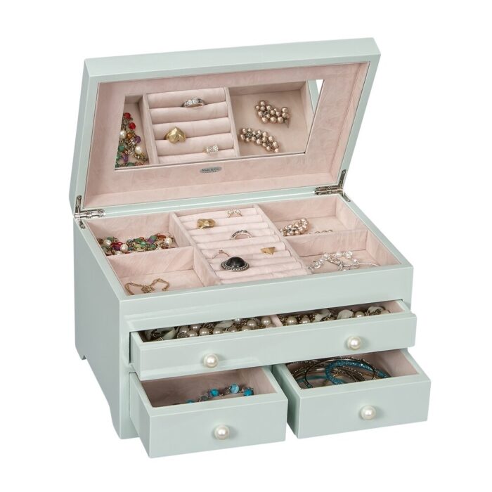 Mele and Co Bianca Wooden Jewelry Box in Seafoam Finish - Image 2