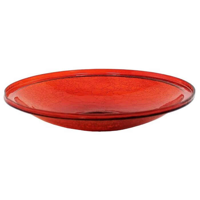 Achla Designs 14 Inch Hand Blown Crackle Glass Birdbath with Metal Stake, Red - 7 - Image 2
