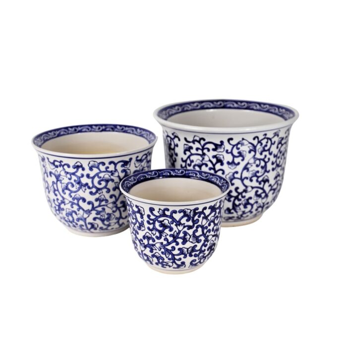 ClayBarn Blue and White Ceramic Florentine Garden Planter (3-Piece Set)