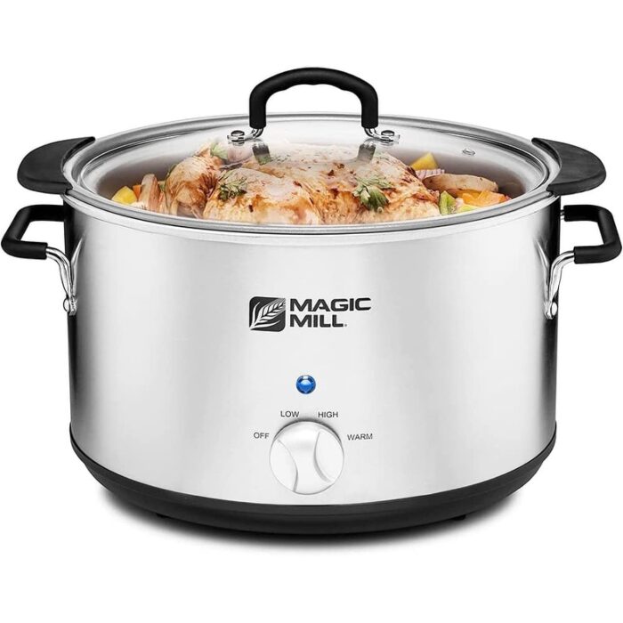 Extra-Large 10 Quart Slow Cooker With Metal Searing Pot ; Transparent Tempered Glass Lid Multipurpose Lightweight Slow Cookers