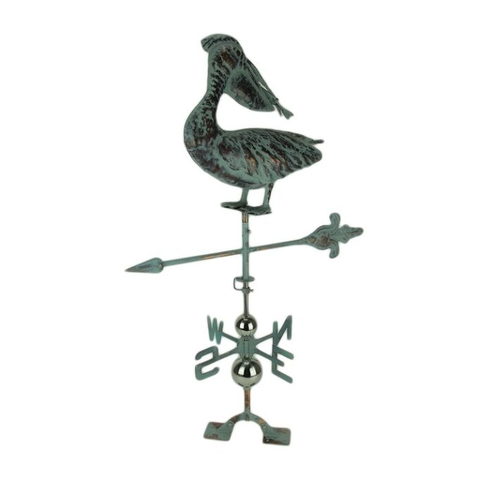 Verdigris Patina Metal Pelican Weather Vane With Roof Mount - 39.37 X 27.56 X 4.33 inches