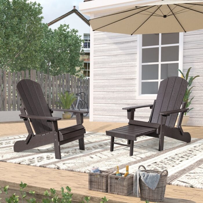Seaton Folding Poly Adirondack Chair with Pull-out Ottoman, Set of 2