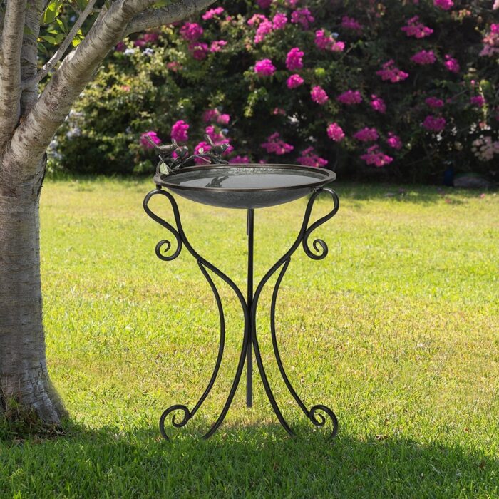 22" x 24" x 36" Decorative Metal Birdbath Bowl on Stand, Rustic