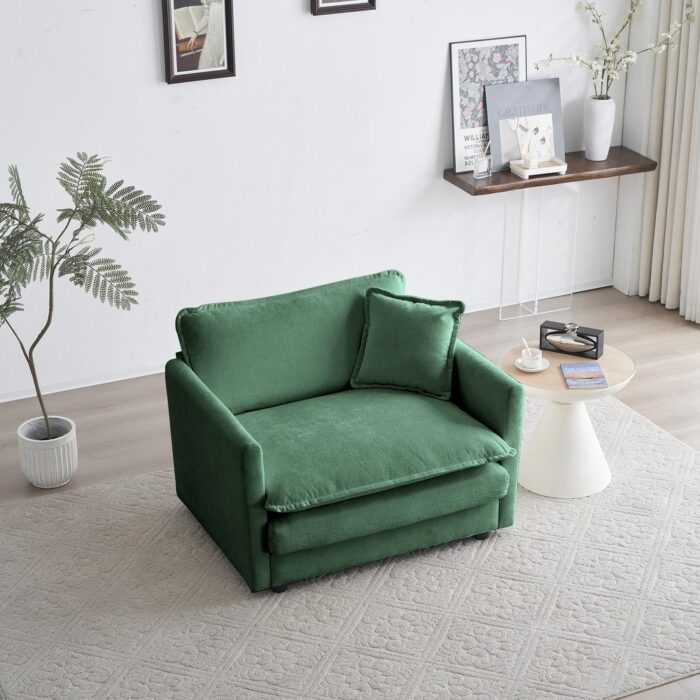 Comfy Deep Seat Single Sofa Chenille Fabric Lounge Armchair, Living Room Accent Chairs Loveseat with Toss Pillow