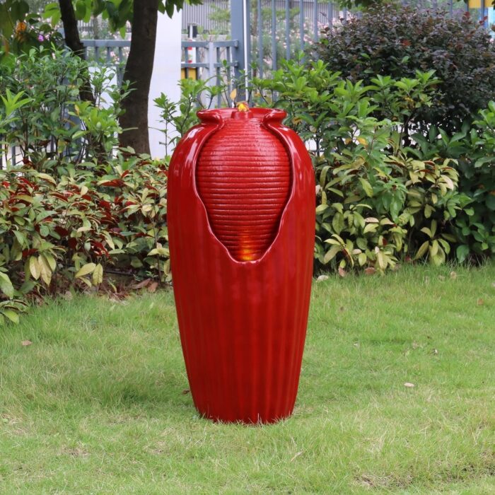 Teamson Home - 32" Glazed Floor Fountain, LED Light - 14.96"L x 14.57"W x 31.89"H - Image 2