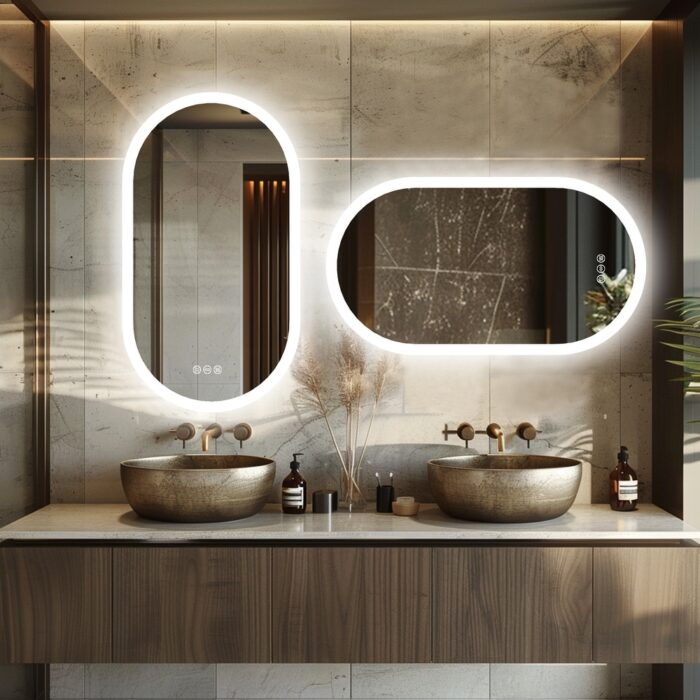 Wall Mounted Frameless Oval Track LED Bathroom Mirror Touch Sensor