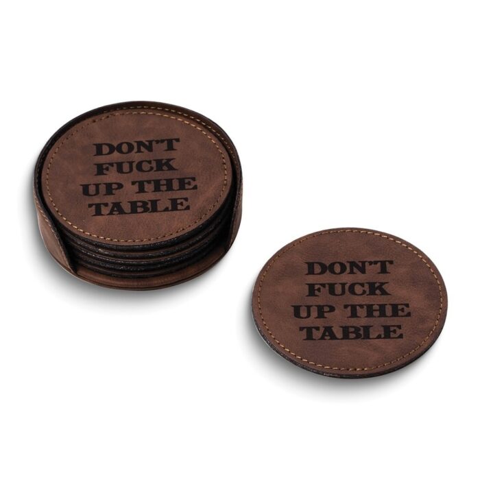 Curata DonT F Up The Table Brown Leatherette Six Coaster and Holder Set