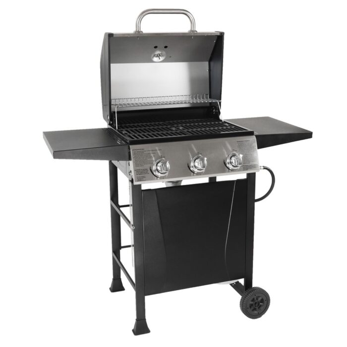 Grill Boss GBC1932M 3 Burner Gas Grill with Top Cover and Side Shelves, Black - 41