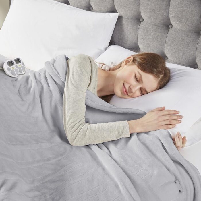 King Ultra Soft Heated Blanket Light Grey - Image 2