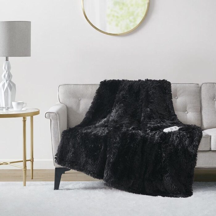 50" x 60" Faux Fur Electric Heated Throw Blanket Black