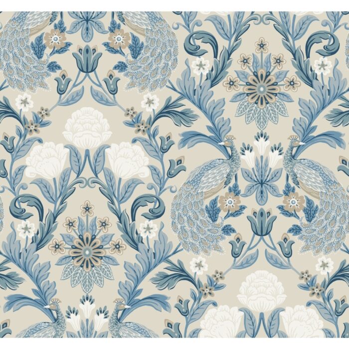 Plume Dynasty Neutral & Blue Wallpaper