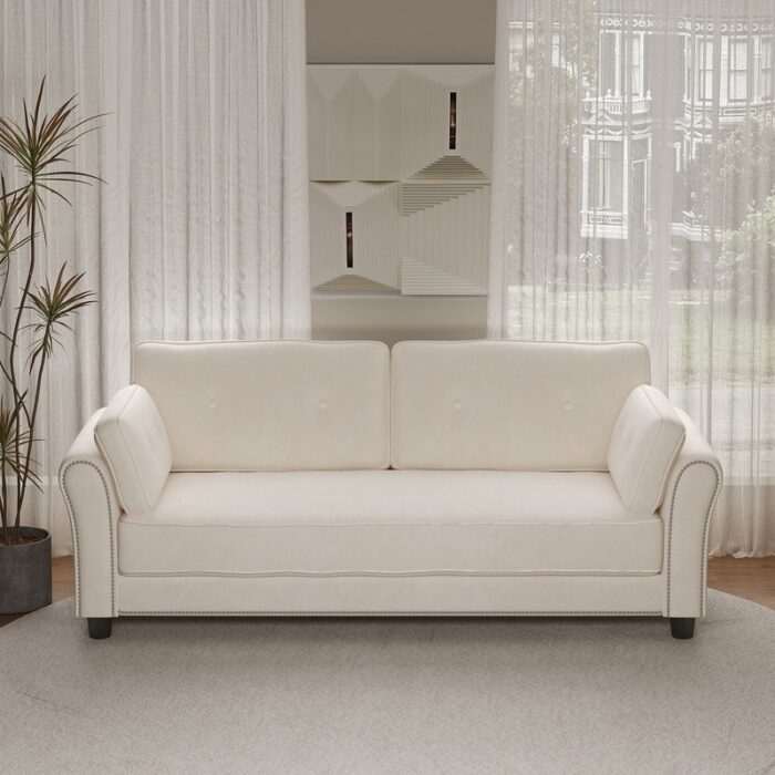 79" Velvet Living Room Apartment Sofa with Two Pillows