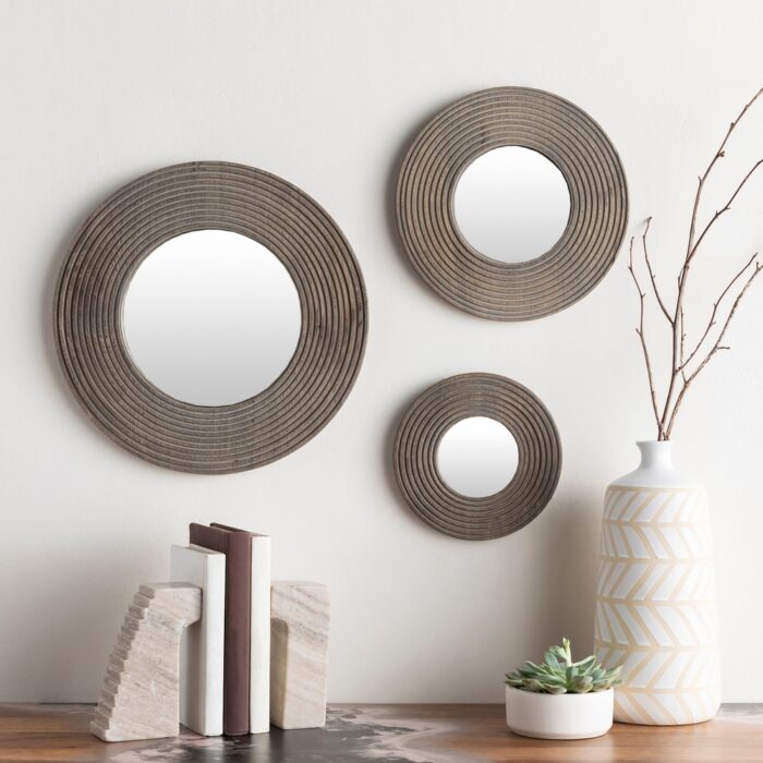 Donnell Carved Circular Three Mirror Set - 16"H x 16"W, 12"H x 12"W, 8"H x 8"W