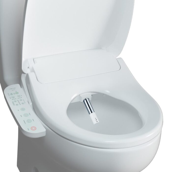 BidetMate 1000 Electric Bidet Smart Toilet Seat with Heated Water and Dryer, Side Remote - Adjustable/Self-Cleaning - Round