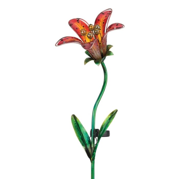 One Red and One Yellow Solar Tiger Lily Stake