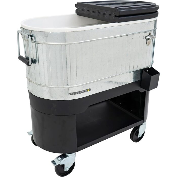 Permasteel 120-Quart Rolling Patio Cooler in Galvanized Steel - Image 2