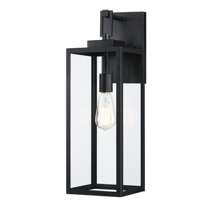 1-Light 21.8 inch Matte Black Outdoor Wall Lantern with Clear Glass Shade&Dusk to Dawn - Image 2