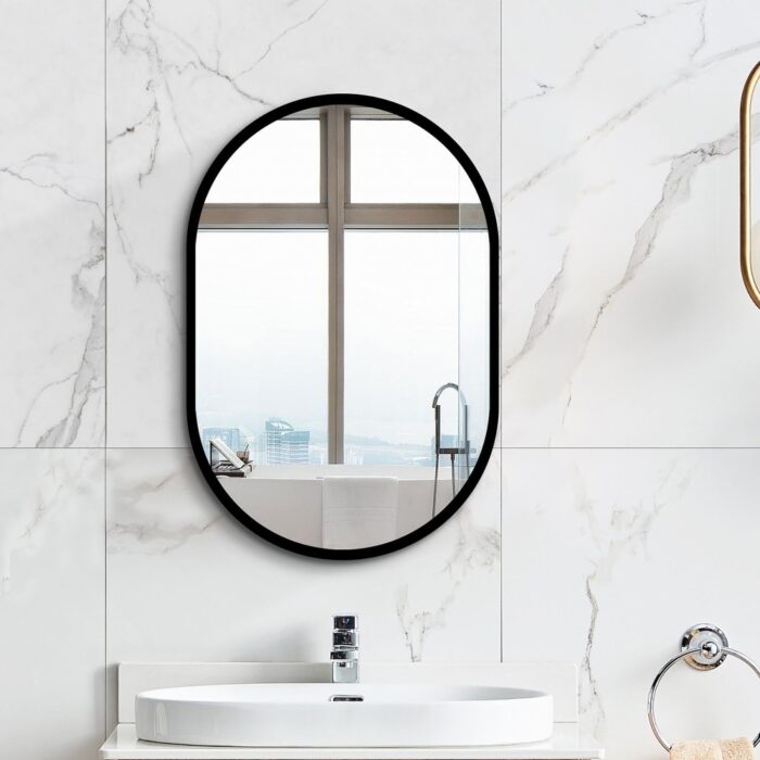 Oval Aluminum Frame Surface Mount Medicine Cabinet with Mirror and Shelves