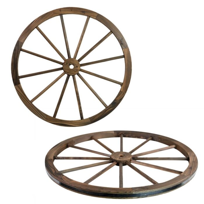 The Gray Barn Zephyr Grange Wooden Wagon Wheel with Rustic Finish (Set of 2) - Image 2
