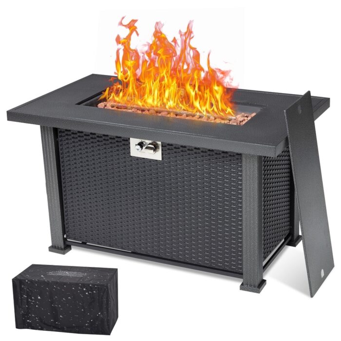 Propane Fire Pit Table 44 Inch Sturdy Steel and Iron Fence Surface