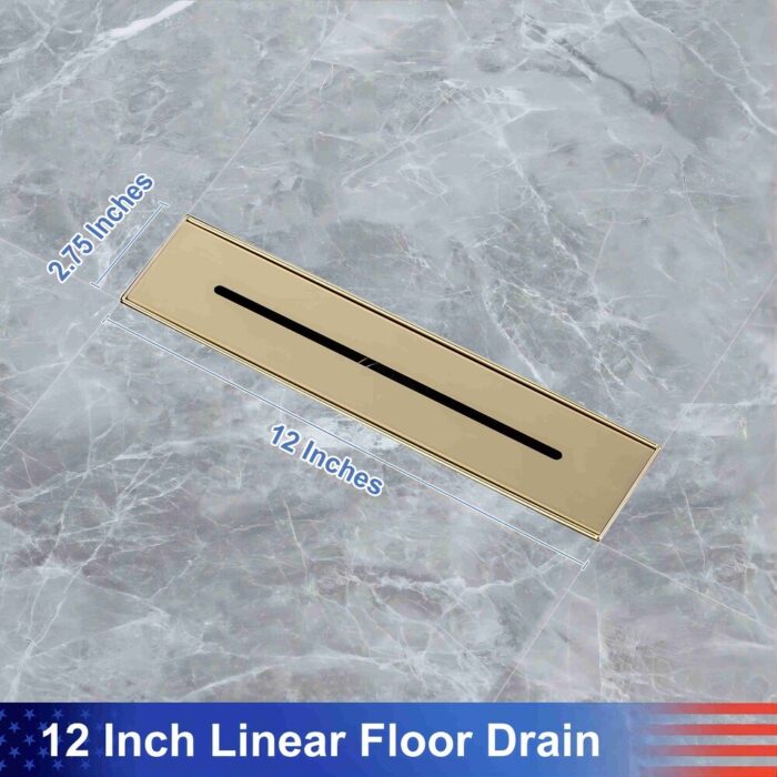 12'' W Linear Grid Drain, Brushed Gold