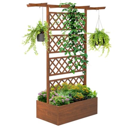 Outsunny Wood Planter with Trellis, Raised Garden Bed Privacy Screen Planter Box for Climbing Plants, Vines, Vegetables, Flowers - Image 2