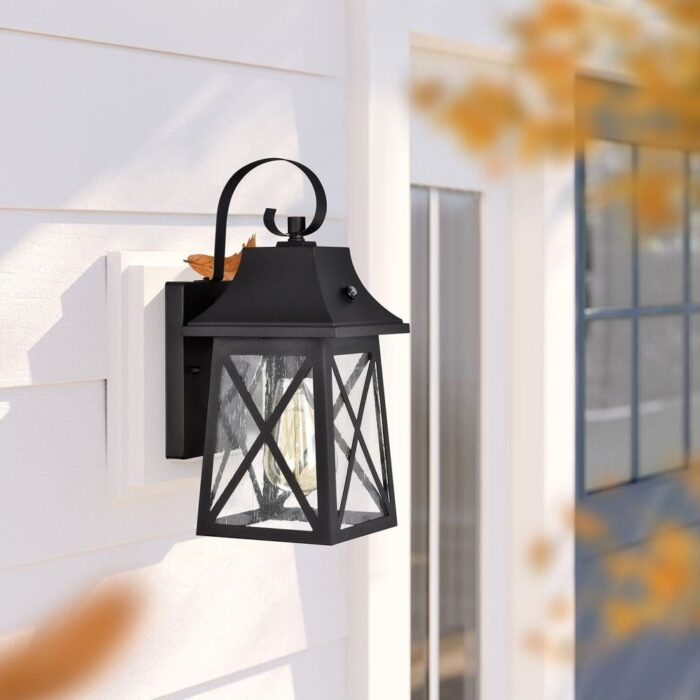 1 Light Dusk to Dawn Outdoor Wall Lantern with Seedy Glass (Set of 2) - Image 2