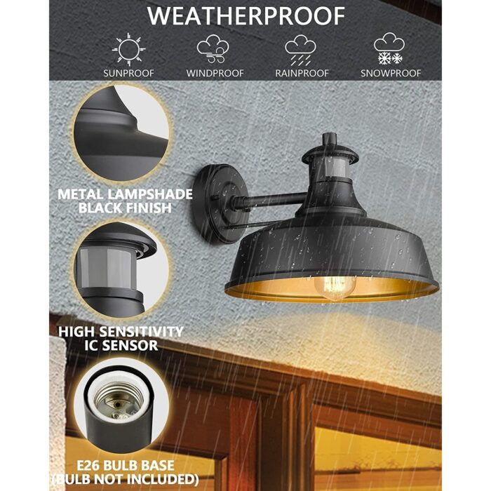 Motion Sensor Farmhouse Barn Light Outdoor,Dusk to Dawn Sensor Wall Sconces,Vintage Black Finish Exterior Light Fixture - Image 2