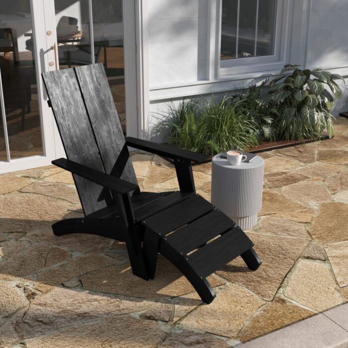 Modern All-Weather Dual Slat Adirondack Style Chair with Footrest - Image 2