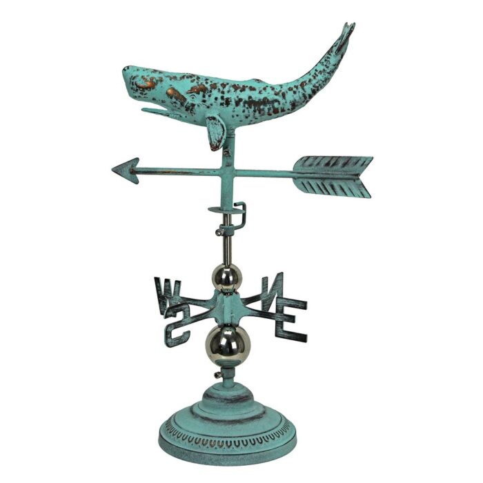 Verdigris Copper Whale Tabletop Weathervane With Optional Fence Mount - Image 2