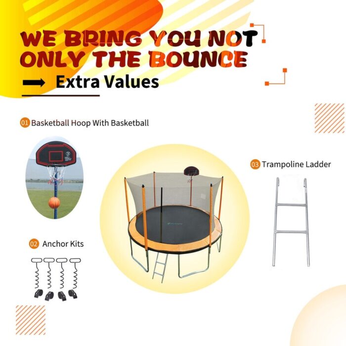 SkyBound 15ft Trampoline with Enclosure Net, Outdoor Trampoline for Kids and Adults (Orange) - Image 2