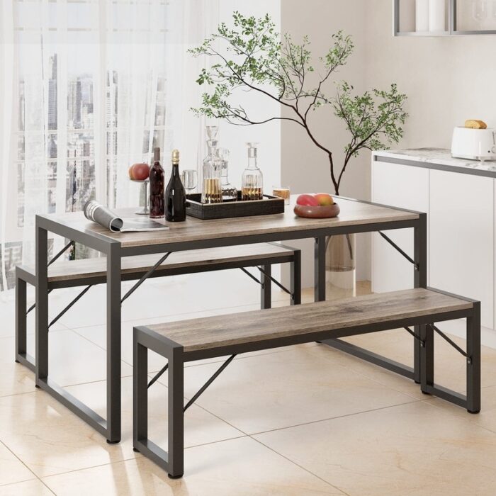 Dining Table Set for 4, Kitchen Table Set with 2 Benches