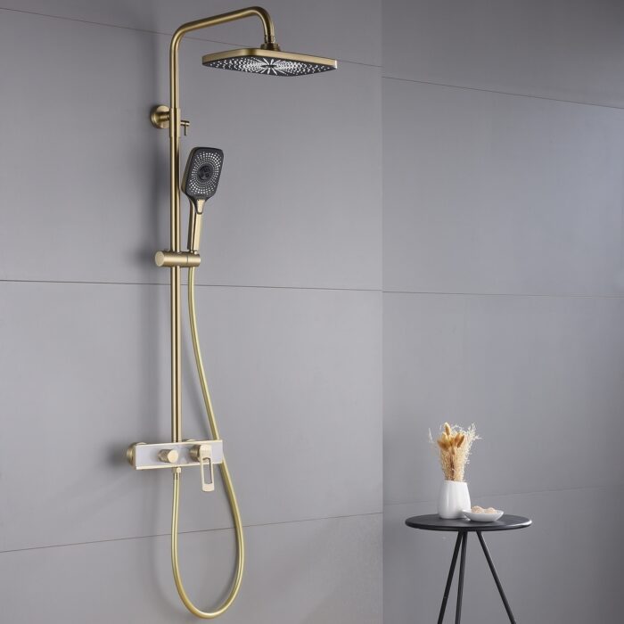 5-Way Wall Exposed Install 12'' Complete Rainfall Shower System with Handheld Showerhead & Faucet in Black / Gold