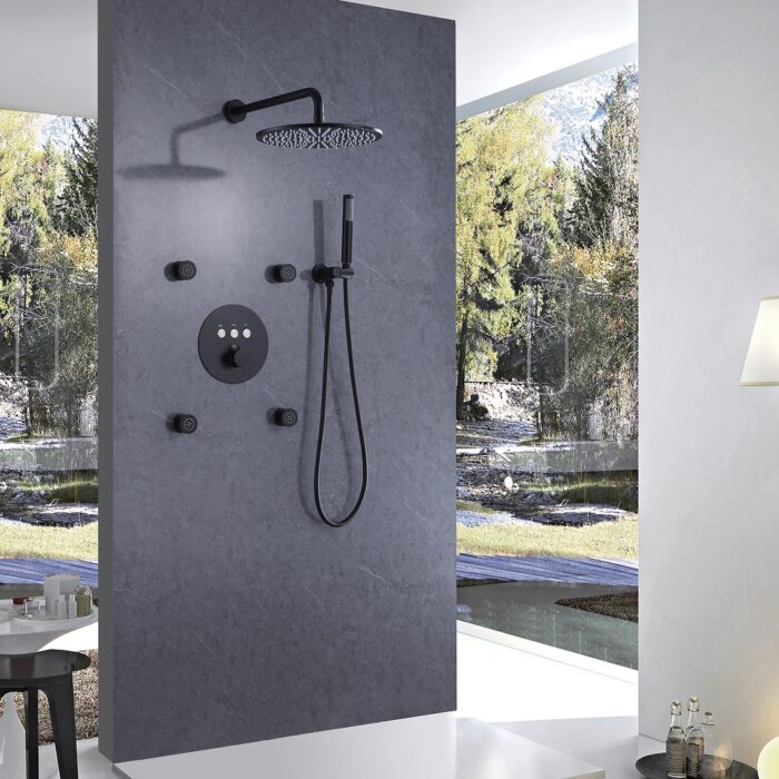 Rbrohant 11" Rainfall Shower Faucet System Massage Jet w/ Mixer Valve
