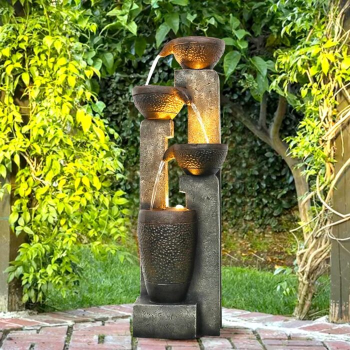 40-inch Outdoor Faux Stone Waterfall Fountain with LED Lights - Image 2