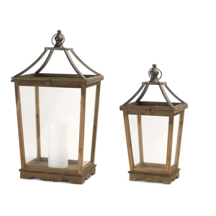 Wooden Lantern (Set of 2) - 13.5 x 10 x 30.5; 9.5 x 6.5 x 24