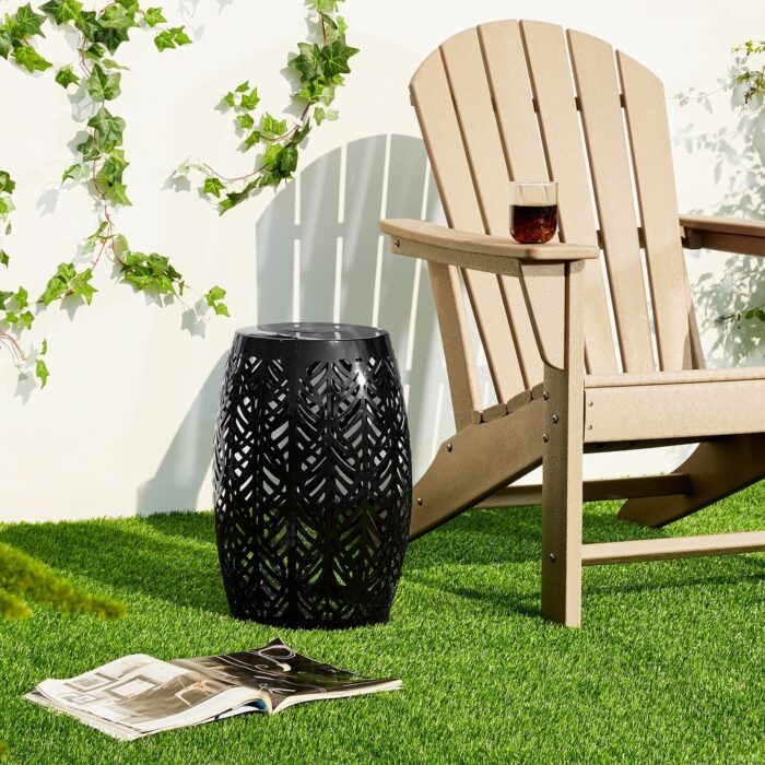 Glitzhome 18"H Outdoor Metal Planter Stand Stool with Solar Lights - 12.25"W x 12.25"D x 18.25"H