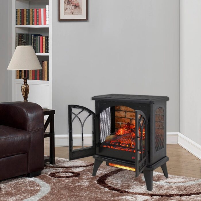 Classical Free-Standing 3D Infrared Electric Stove Heater with Remote Control