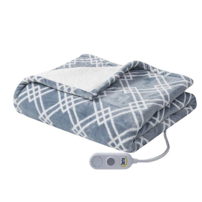 50" x 60" Printed Plush Electric Heated Throw Blanket Blue - Image 2