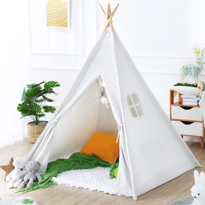 Canvas Teepee Tent with Carry Case for Kids In/ Outdoor Playing - Image 2