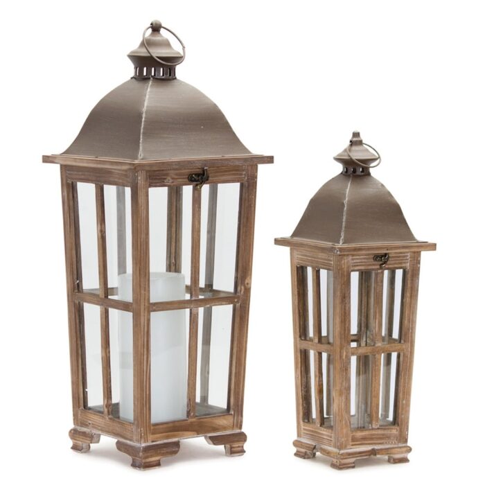 Iron Lantern (Set of 2) - 9.75 x 9.75 x 25.75; 6.75 x 6.75 x 19