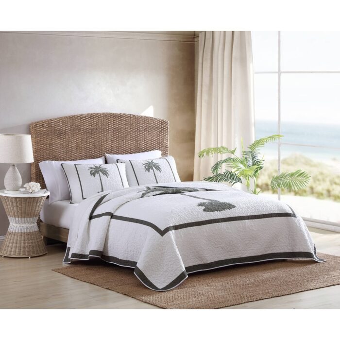 Tommy Bahama Palm Island Cotton Grey Quilt or Coordinating Shams - Image 2