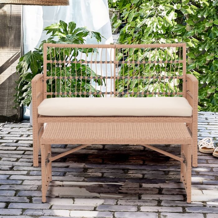 Patio 2 Pieces Wicker Cushioned Loveseat Sofa Set