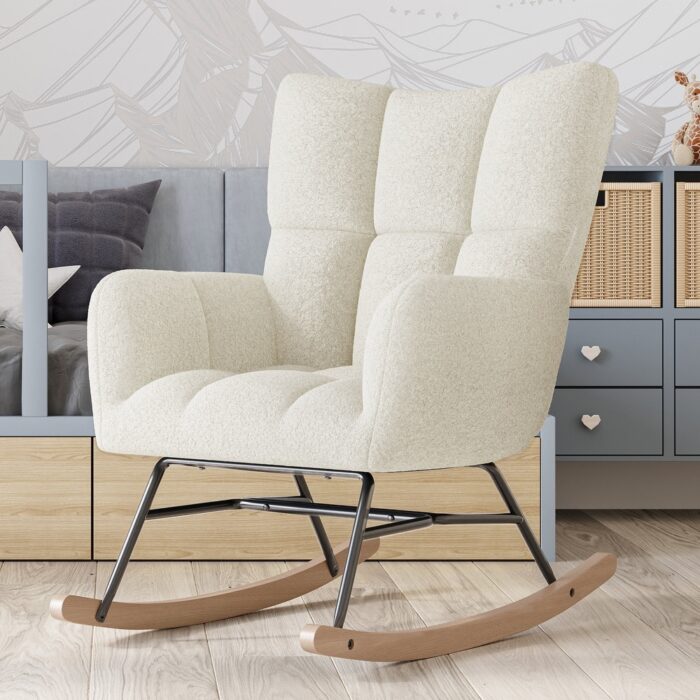 BELLEZE Lucy Upholstered Rocking Chair - White