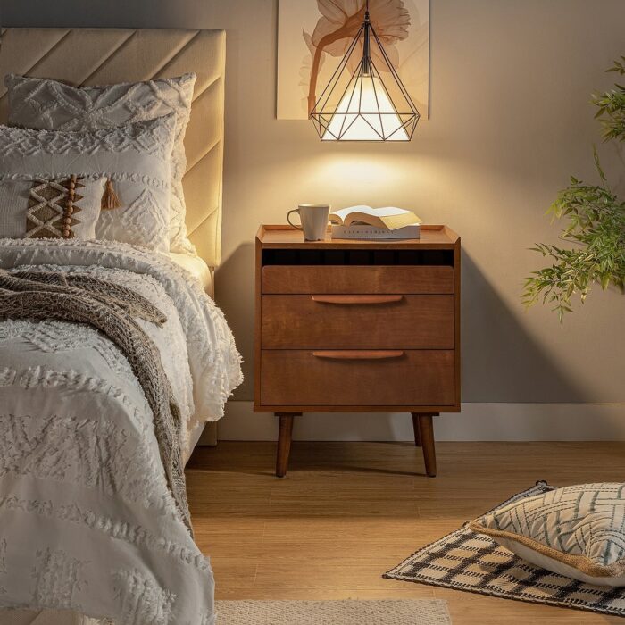 Lisa Mid-Century 3-Drawer Nightstand with Charging Station By HULALA HOME - Image 2