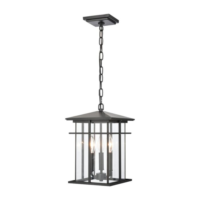 Elk Home Oak Park Matte Black With Clear Glass 3 Light Hanging